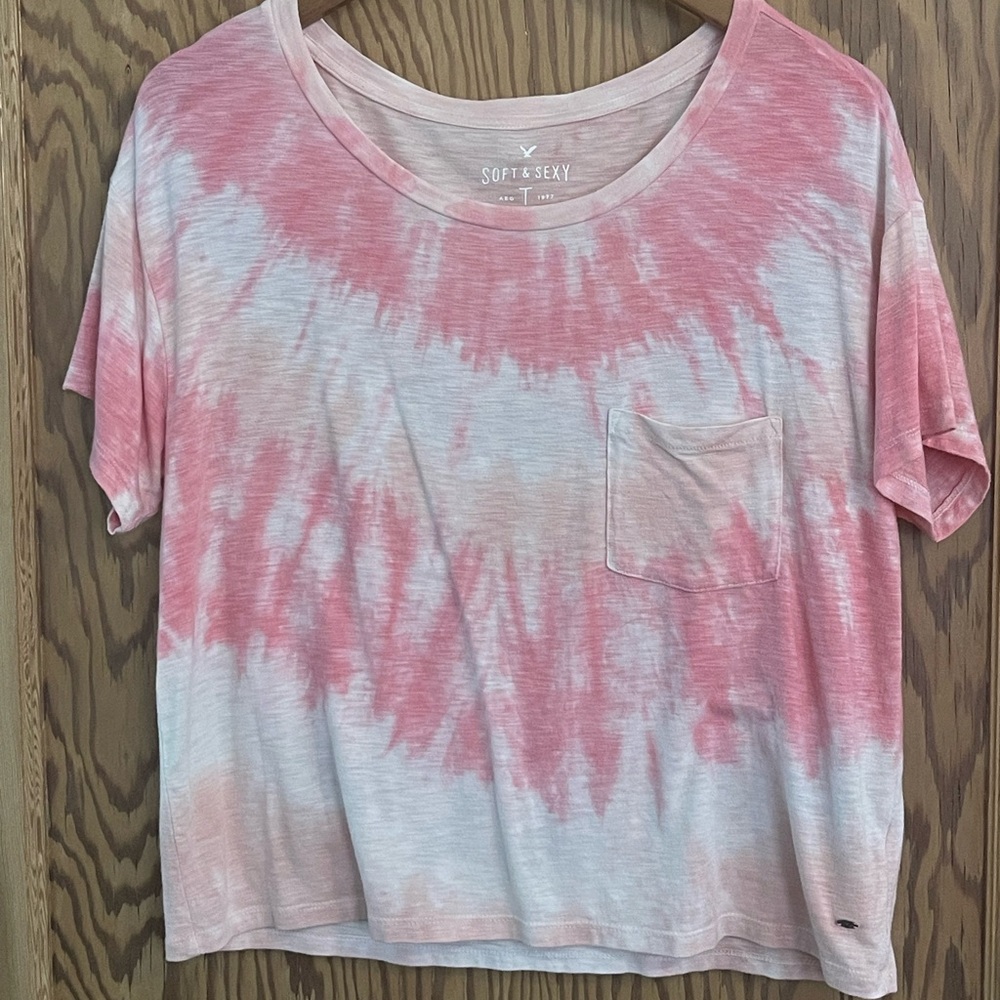 Victoria's Secret Pink and White Tie-Dye Short Sleeve Tee